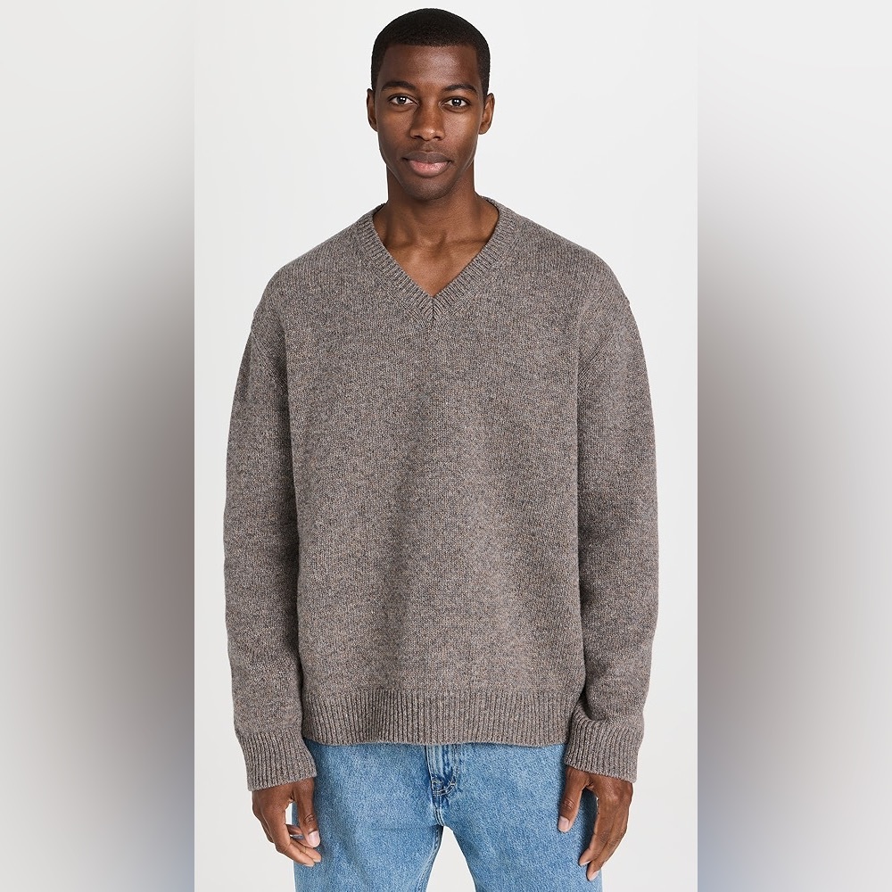 Maison Martin Margiela Men's V-Neck Taupe-Brown Knit Sweater in Medium NWT